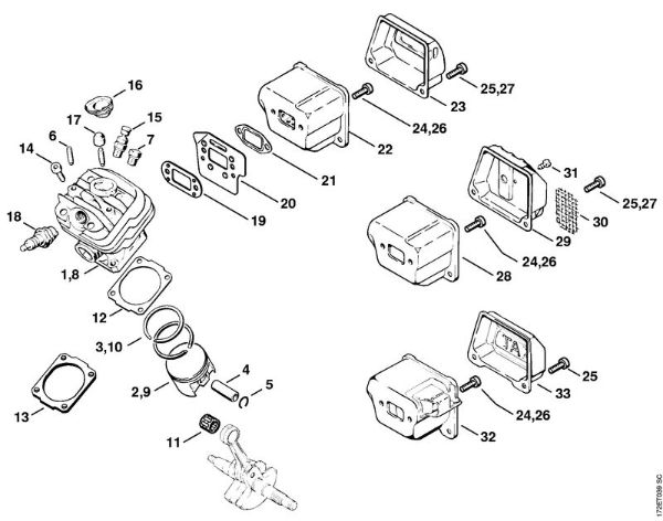 Cylinder, Muffler Gasoline chain saws (MS) MS 260-N Stihl