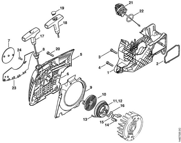 Fan housing with rewind starter Gasoline chain saws (MS) MS 270 Stihl