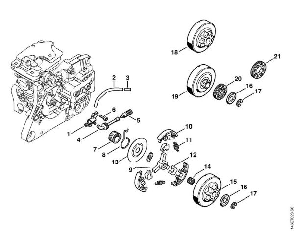Oil pump, Clutch Gasoline chain saws (MS) MS 270 C-B Stihl