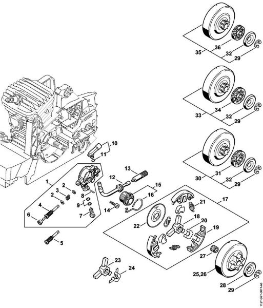 Oil pump, Clutch Gasoline chain saws (MS) MS 290-Z Stihl