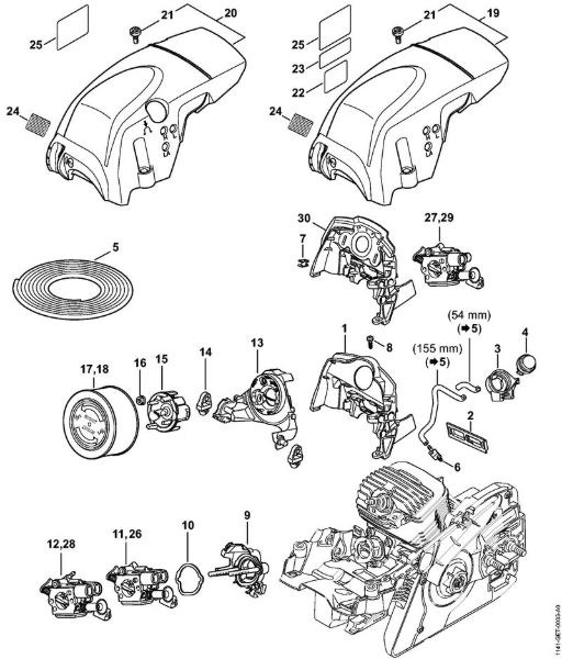 Air baffle, Carburetor bracket, Shroud Gasoline chain saws (MS) MS 291 C-BEQ Stihl