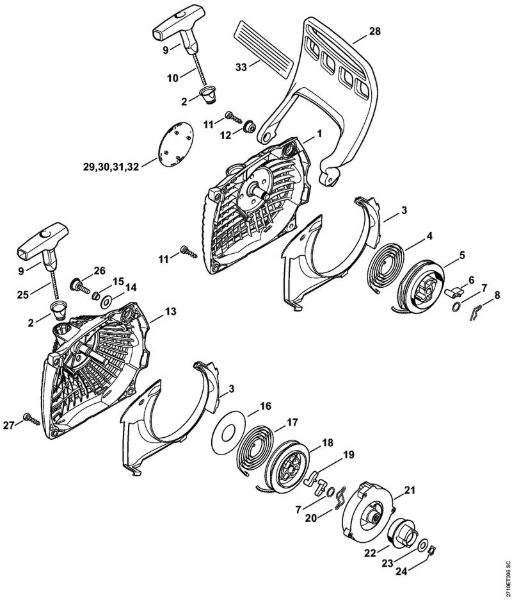 Rewind starter, Hand guard Gasoline chain saws (MS) MS 291 C-BEQ Stihl