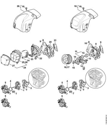 Carburetor bracket, Air filter, Shroud Gasoline chain saws (MS) MS 311-Z Stihl