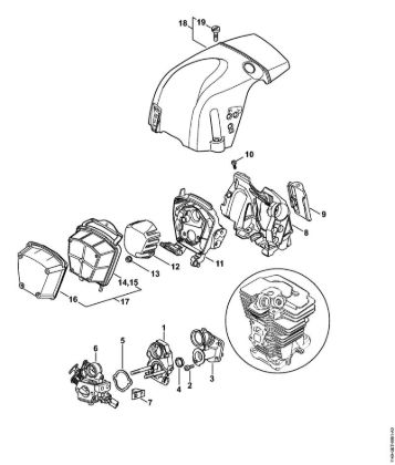 Carburetor bracket, Air filter, Shroud (28.2012) Gasoline chain saws (MS) MS 311-Z Stihl