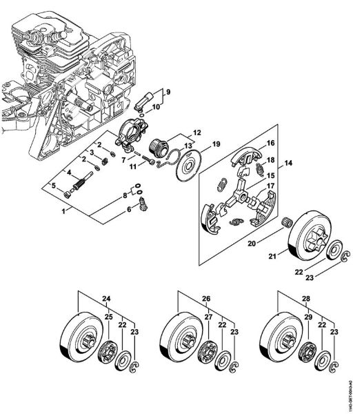 Oil pump, Clutch Gasoline chain saws (MS) MS 311-Z Stihl