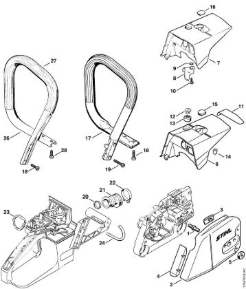 Chain sprocket cover, Handlebar Gasoline chain saws (MS) MS 340 Stihl