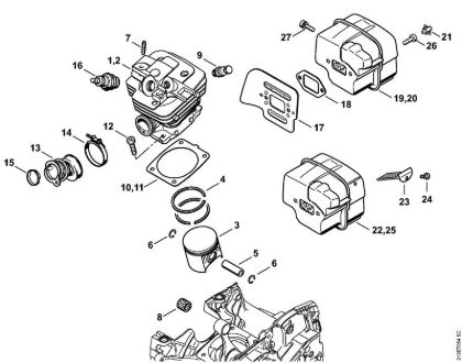Cylinder, Muffler Gasoline chain saws (MS) MS 361 C-BQ Stihl
