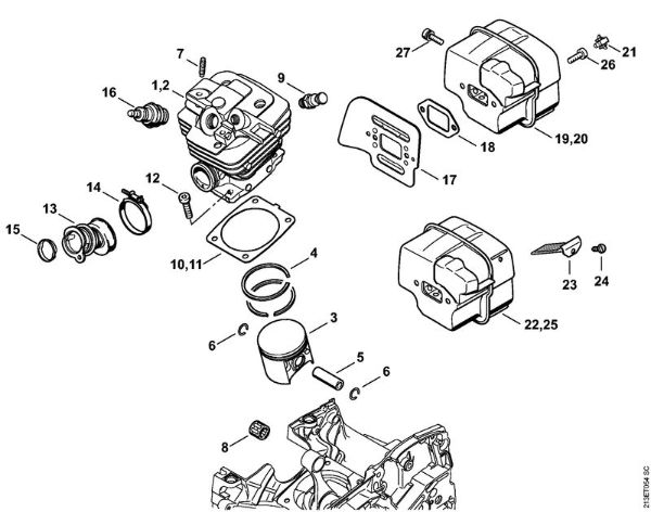 Cylinder, Muffler Gasoline chain saws (MS) MS 361 C-BQ Stihl