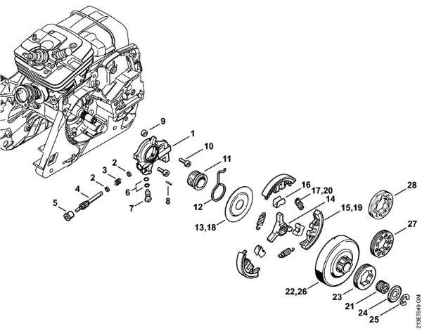 Oil pump, Clutch Gasoline chain saws (MS) MS 361 C-BQ Stihl