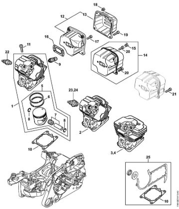 Cylinder, Muffler Gasoline chain saws (MS) MS 362 C-MQ Stihl