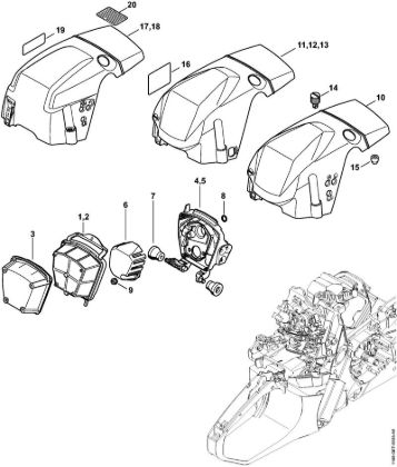 Air filter, Shroud (27.2015),(26.2015),(18.2013),(28.2012) Gasoline chain saws (MS) MS 362-VW Stihl