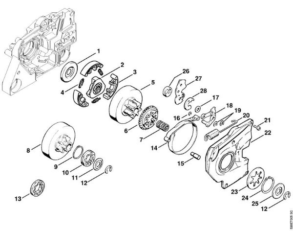 Clutch, Chain brake Gasoline chain saws (MS) MS 381 Stihl