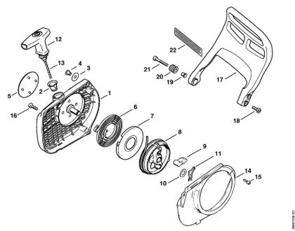 Rewind starter, Hand guard Gasoline chain saws (MS) MS 381 Stihl