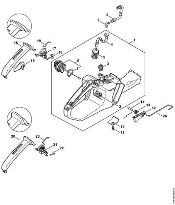 Tank housing, Throttle control Gasoline chain saws (MS) MS 391 Stihl