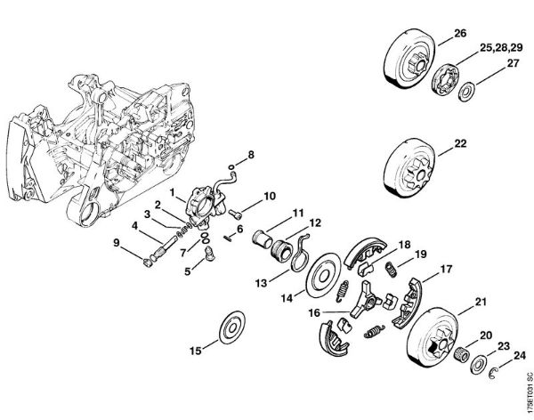 Oil pump, Clutch Gasoline chain saws (MS) MS 440-W Stihl