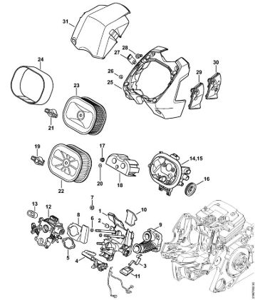 Carburetor bracket, Air filter Gasoline chain saws (MS) MS 441 C-M Stihl