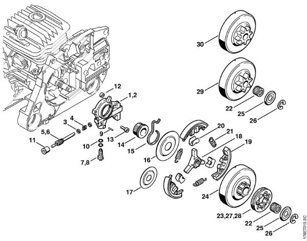 Oil pump, Clutch Gasoline chain saws (MS) MS 460-D Stihl