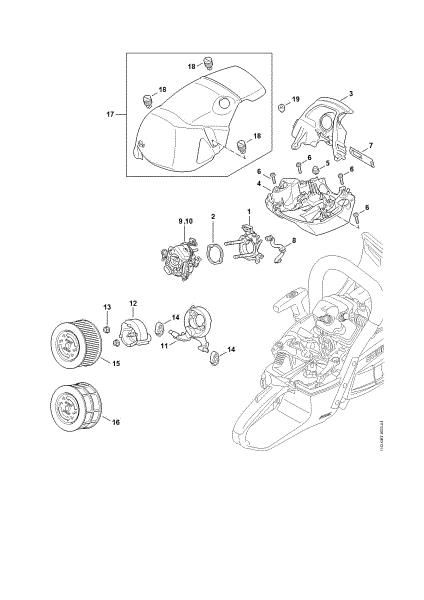 Picture of Carburetor bracket, Air filter, Shroud M-Tronic MS 462 C-M