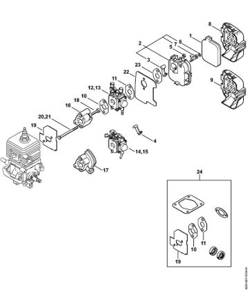 Carburetor, Air filter Blowers (BG, BR) BG 55 Stihl