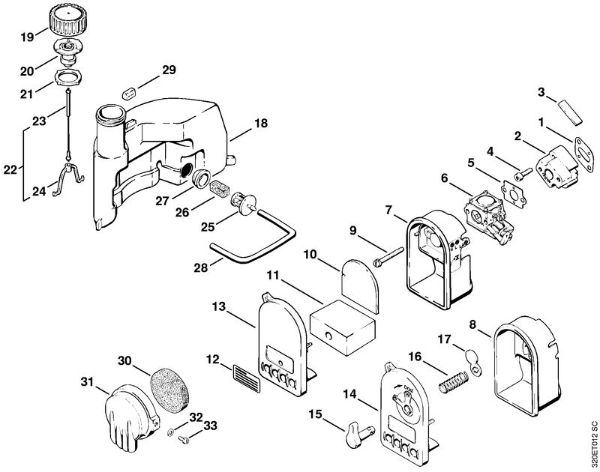 Filter housing, Fuel tank Blowers (BG, BR) BG 61 Stihl