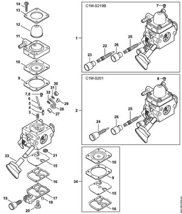 Carburetor C1M-S219, C1M-S201 Blowers (BG, BR) BR 200-D Stihl
