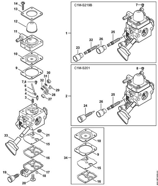 Carburetor C1M-S219, C1M-S201 Blowers (BG, BR) BR 200-D Stihl