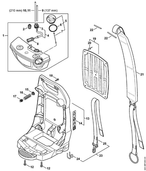 Fuel tank, Backplate Blowers (BG, BR) BR 200-D Stihl