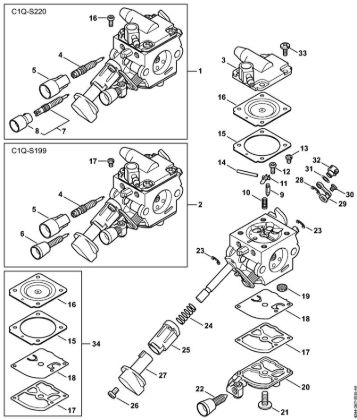 Carburetor C1Q-S220, C1Q-S199 Blowers (BG, BR) BR 350 Stihl