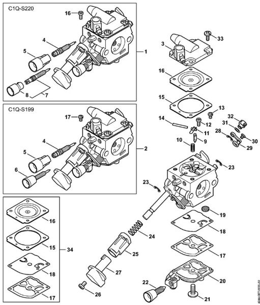 Carburetor C1Q-S220, C1Q-S199 Blowers (BG, BR) BR 350 Stihl