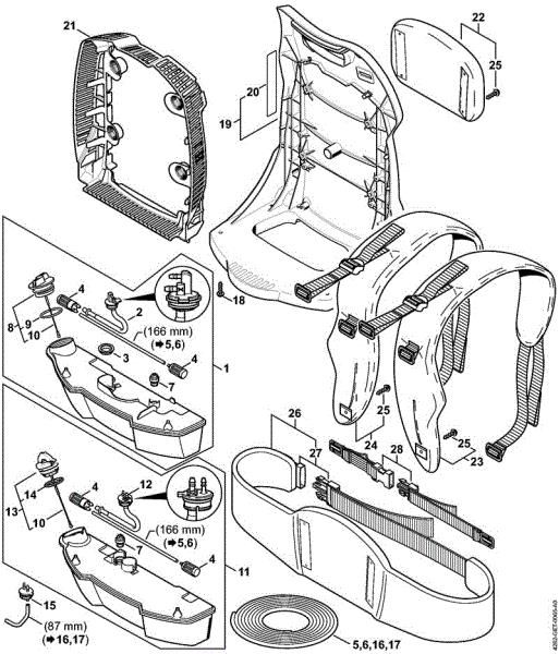 Fuel tank, Backplate Blowers (BG, BR) BR 550 Stihl