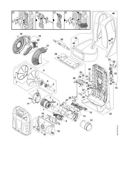 Picture of Fan and motor assembly, Motor housing, Backplate BGA 300.0
