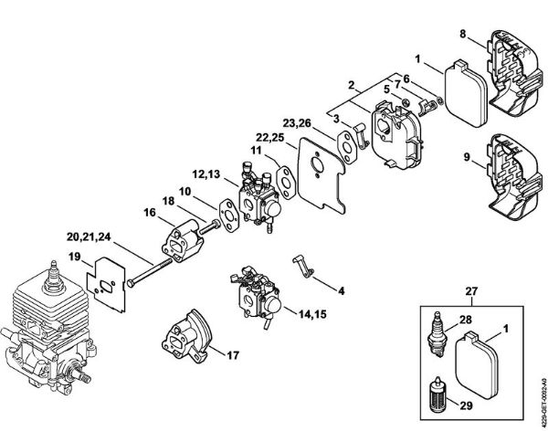 Carburetor, Air filter Vacuum shredders (SH) SH 85-DZ Stihl
