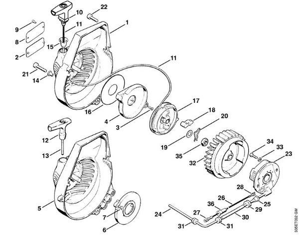 Rewind starter (Pawl), Ignition system (Electronic) Cut-off machines (TS) TS 350 AVE Stihl