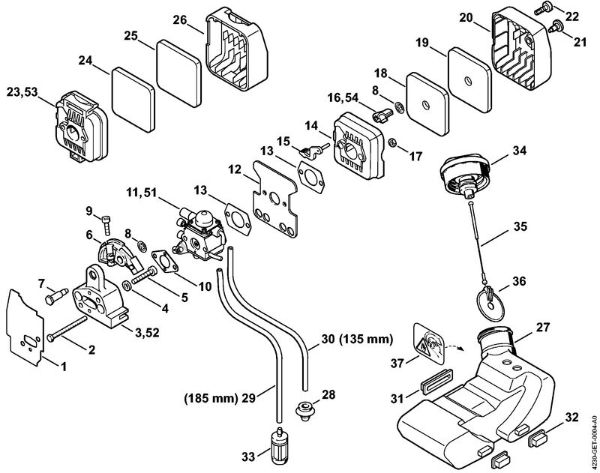 Air filter, Fuel tank Extended reach hedge trimmers (HL) HL 75 K Stihl