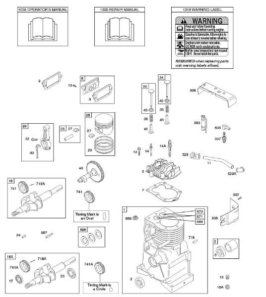 C - Camshaft, Crankshaft, Cylinder, Cylinder Head, Operator's Manual, Piston/Rings/Connecting Rod, Warning Label B&S - 09 €¦ 093312-0182-B1 Stihl
