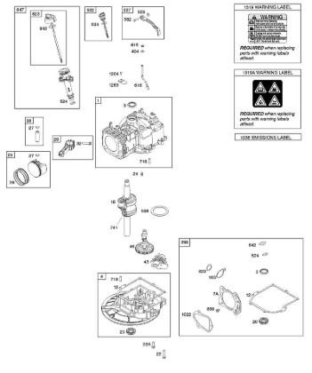 D - Camshaft, Crankshaft, Cylinder, Gasket Set, Piston/Rings/Connecting Rod, Sump, Warning Label B&S - 09 €¦ 093J02-0079-H1 Stihl