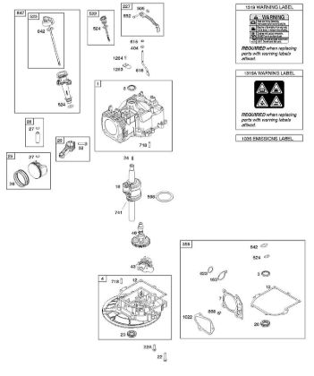D - Camshaft, Crankshaft, Cylinder, Piston/Rings/Connecting Rod, Sump, Warning Label B&S - 09 €¦ 09P602-0009-F1 Stihl