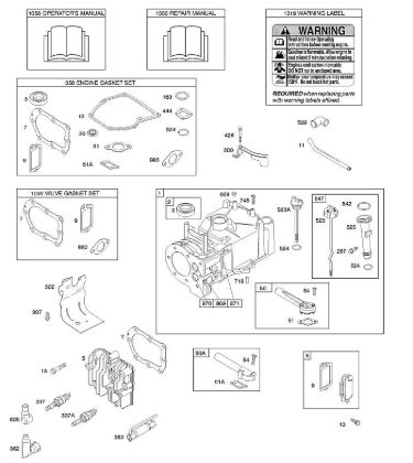 E - Cylinder, Cylinder Head, Gasket Set - Engine, Gasket Set - Valve, Lubrication, Operator's Manual, Warning Label B&S - 10 €¦ 10A902-2128-E1 Stihl