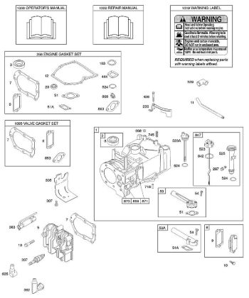 F - Cylinder, Cylinder Head, Gasket Set - Engine, Gasket Set - Valve, Lubrication, Operator's Manual, Warning Label B&S - 10 €¦ 10D902-0111-B1 Stihl