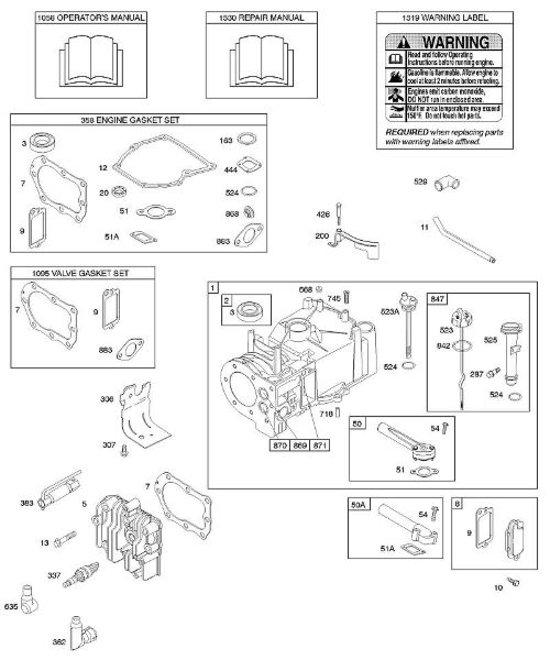 F - Cylinder, Cylinder Head, Gasket Set - Engine, Gasket Set - Valve, Lubrication, Operator's Manual, Warning Label B&S - 10 €¦ 10D902-0168-B1 Stihl