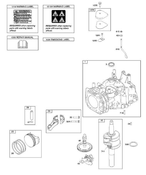 C - Camshaft, Crankshaft, Cylinder, Operator's Manual, Piston/Rings/Connecting Rod, Warning Label B&S - 12 €¦ 122Q02-0146-B1 Stihl