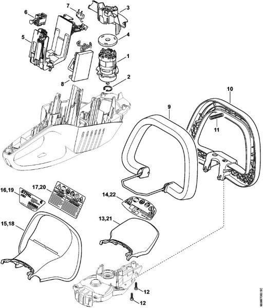 Electric motor, Electronic module, Switch lever Cordless hedge trimmers (HSA) HSA 66 Stihl