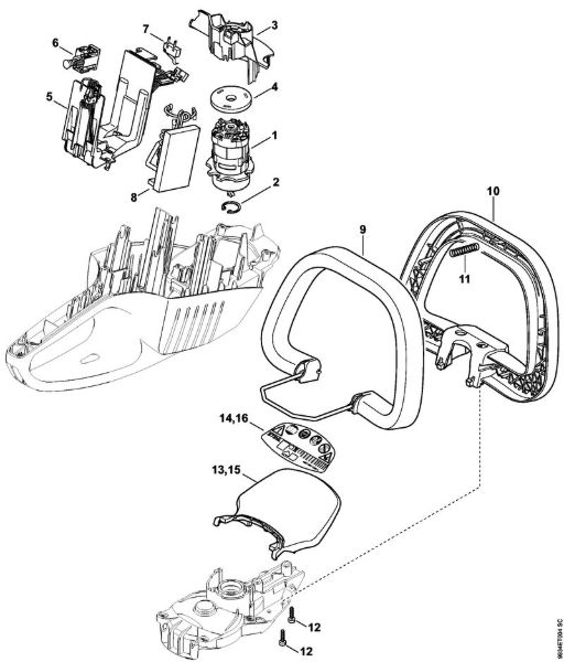 Electric motor, Electronic module, Switch lever Cordless hedge trimmers (HSA) HSA 86 Stihl