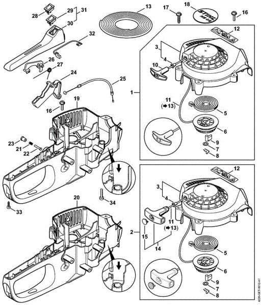 Rewind starter, Handle housing Hedge trimmers (HS) HS 45 Stihl