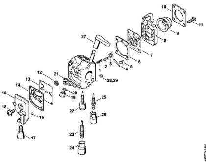 Carburetor C1Q-S225, -S218, -S196, -S197, -S105, -S111, -S115, -S116 Hedge trimmers (HS) HS 86 R Stihl