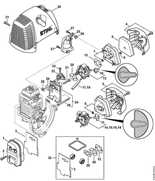 Muffler, Air filter KombiEngines (KM) KM 100 R Stihl
