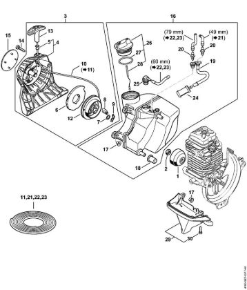 Rewind starter, Fuel tank KombiEngines (KM) KM 111 R Stihl