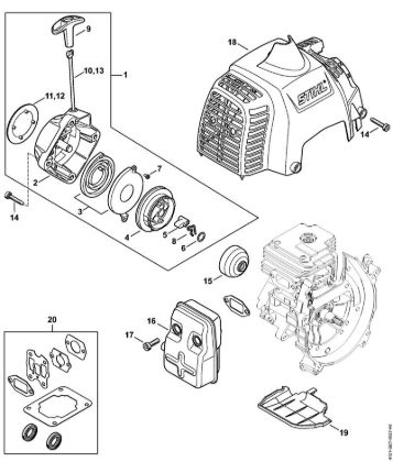 Rewind starter, Muffler KombiEngines (KM) KM 235.0 Stihl