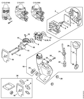 Air filter, Fuel tank KombiEngines (KM) KM 55 RC-E Stihl
