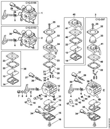 Carburetor C1Q-S186, C1Q-S153, C1Q-S97 KombiEngines (KM) KM 55 RC-E Stihl